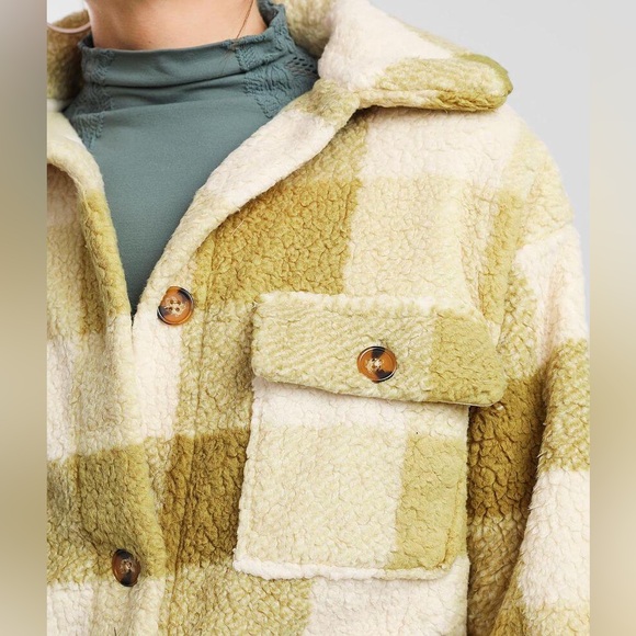 Billabong Fairbanks Fleece Shearling Yellow Plaid Jacket SZ XS - Picture 4 of 8